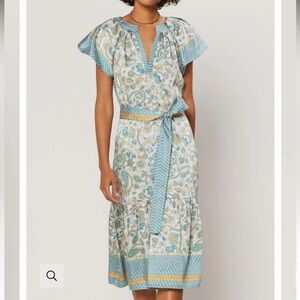 Current Air The Saressa Flutter Sleeve Satin Midi Dress Women’s Sz S